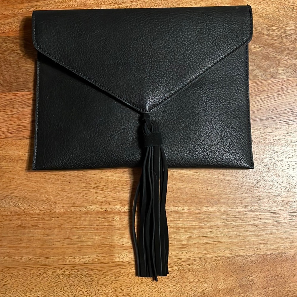 Street level black vegan leather clutch